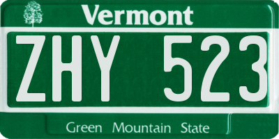 VT license plate ZHY523