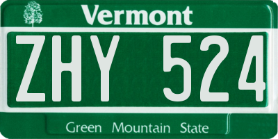 VT license plate ZHY524