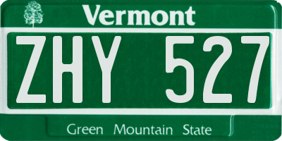 VT license plate ZHY527