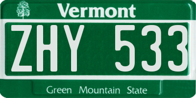 VT license plate ZHY533