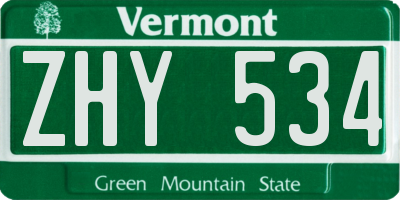 VT license plate ZHY534