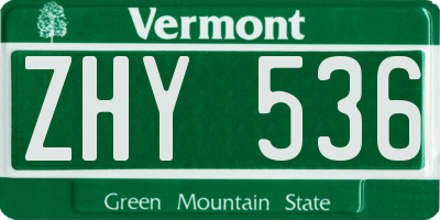 VT license plate ZHY536
