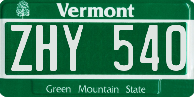 VT license plate ZHY540