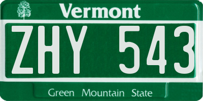 VT license plate ZHY543