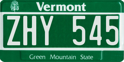 VT license plate ZHY545