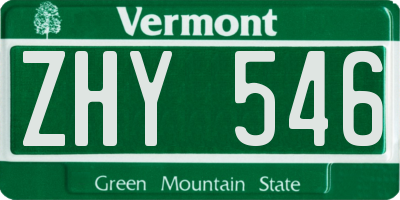 VT license plate ZHY546