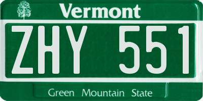 VT license plate ZHY551