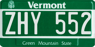 VT license plate ZHY552