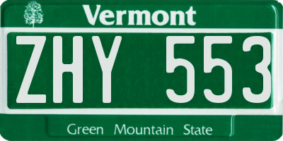 VT license plate ZHY553