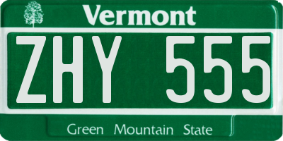 VT license plate ZHY555