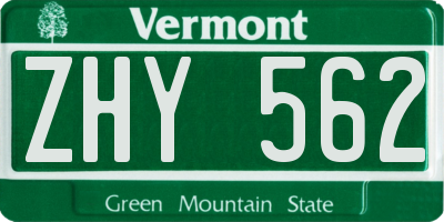 VT license plate ZHY562