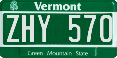 VT license plate ZHY570