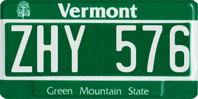VT license plate ZHY576