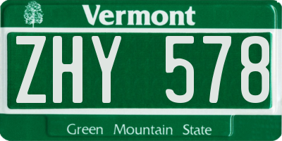 VT license plate ZHY578