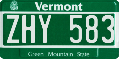 VT license plate ZHY583