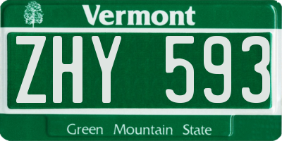 VT license plate ZHY593