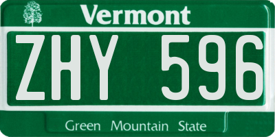VT license plate ZHY596