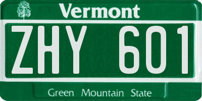 VT license plate ZHY601