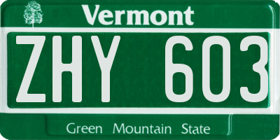 VT license plate ZHY603