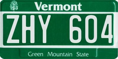 VT license plate ZHY604