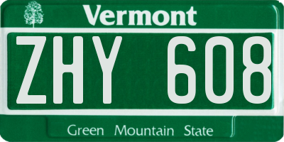 VT license plate ZHY608