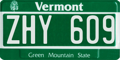 VT license plate ZHY609