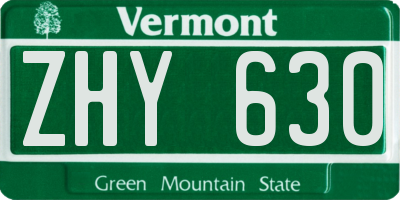 VT license plate ZHY630