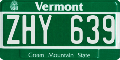 VT license plate ZHY639