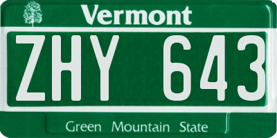 VT license plate ZHY643