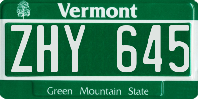 VT license plate ZHY645