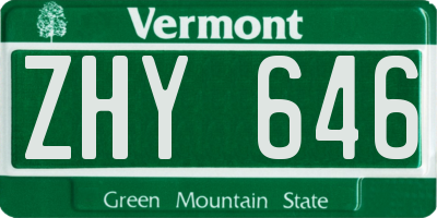 VT license plate ZHY646