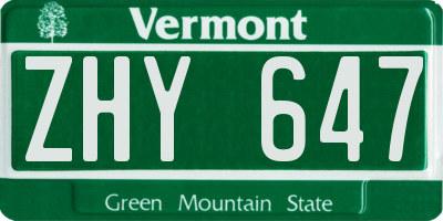 VT license plate ZHY647