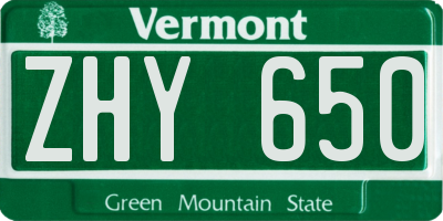 VT license plate ZHY650