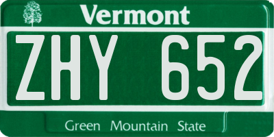 VT license plate ZHY652