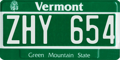 VT license plate ZHY654