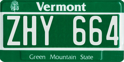 VT license plate ZHY664