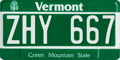 VT license plate ZHY667