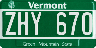VT license plate ZHY670