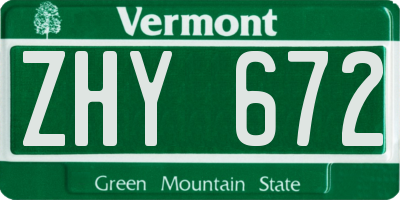 VT license plate ZHY672