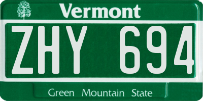 VT license plate ZHY694