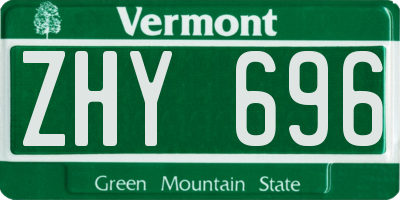 VT license plate ZHY696