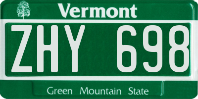 VT license plate ZHY698