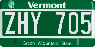 VT license plate ZHY705