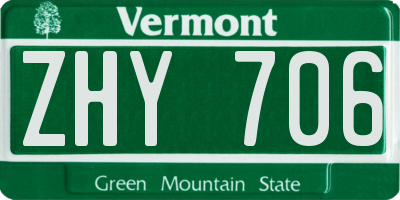 VT license plate ZHY706