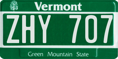 VT license plate ZHY707
