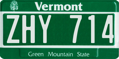 VT license plate ZHY714