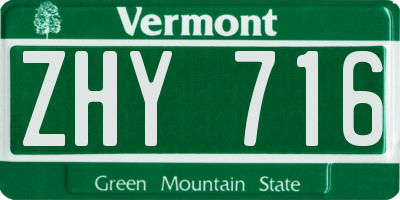 VT license plate ZHY716