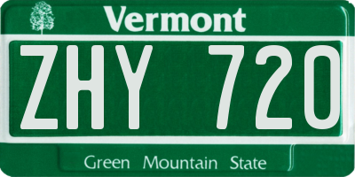 VT license plate ZHY720