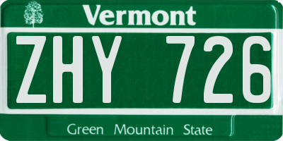 VT license plate ZHY726