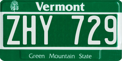 VT license plate ZHY729